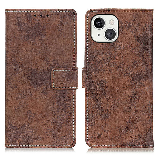 Leather Case Stands Flip Cover A10 Holder for Apple iPhone 15 Brown