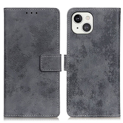 Leather Case Stands Flip Cover A10 Holder for Apple iPhone 15 Gray