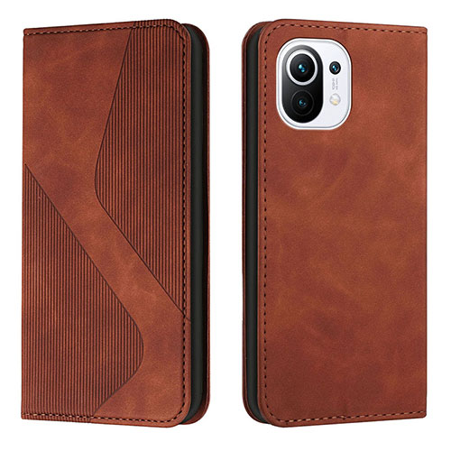 Leather Case Stands Flip Cover C02 Holder for Xiaomi Mi 11 Lite 4G Brown