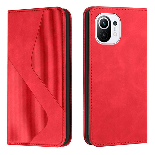 Leather Case Stands Flip Cover C02 Holder for Xiaomi Mi 11 Lite 4G Red