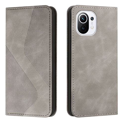 Leather Case Stands Flip Cover C02 Holder for Xiaomi Mi 11 Lite 5G Gray