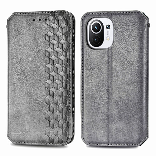 Leather Case Stands Flip Cover C04 Holder for Xiaomi Mi 11 5G Gray