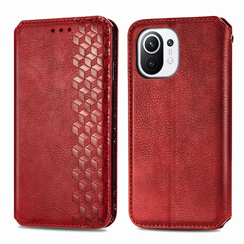 Leather Case Stands Flip Cover C04 Holder for Xiaomi Mi 11 5G Red