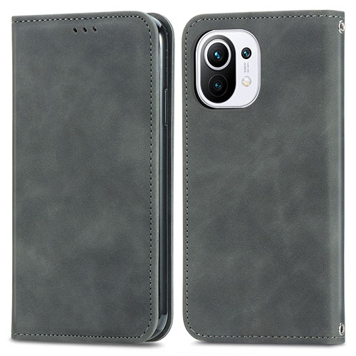 Leather Case Stands Flip Cover C05 Holder for Xiaomi Mi 11 Lite 4G Gray