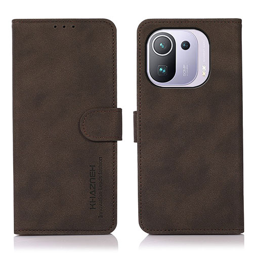 Leather Case Stands Flip Cover D01Y Holder for Xiaomi Mi 11 Pro 5G Brown