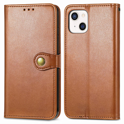 Leather Case Stands Flip Cover F01 Holder for Apple iPhone 13 Brown