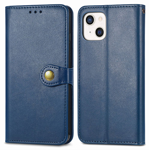 Leather Case Stands Flip Cover F01 Holder for Apple iPhone 15 Blue