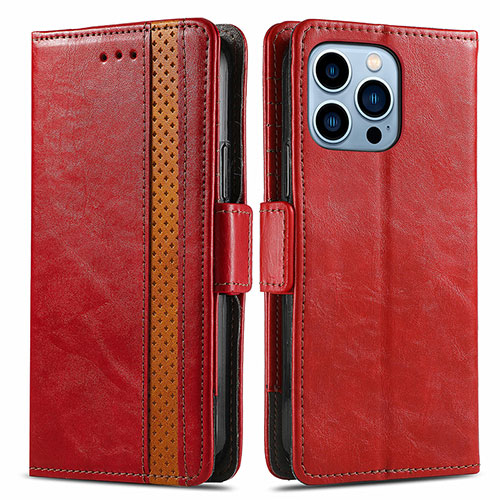 Leather Case Stands Flip Cover F03 Holder for Apple iPhone 13 Pro Max Red