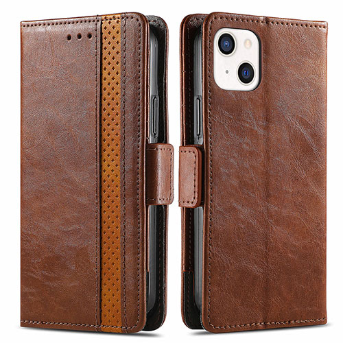 Leather Case Stands Flip Cover F03 Holder for Apple iPhone 15 Plus Brown