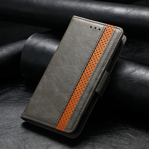 Leather Case Stands Flip Cover F04 Holder for Apple iPhone 15 Pro Max Gray