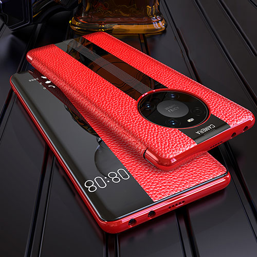 Leather Case Stands Flip Cover F05 Holder for Huawei Mate 40E Pro 5G Red