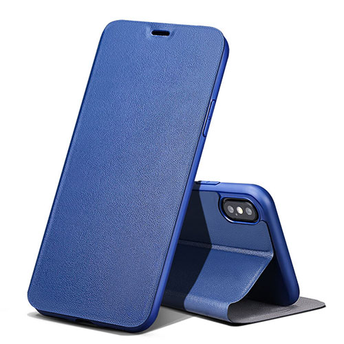 Leather Case Stands Flip Cover for Apple iPhone Xs Max Blue