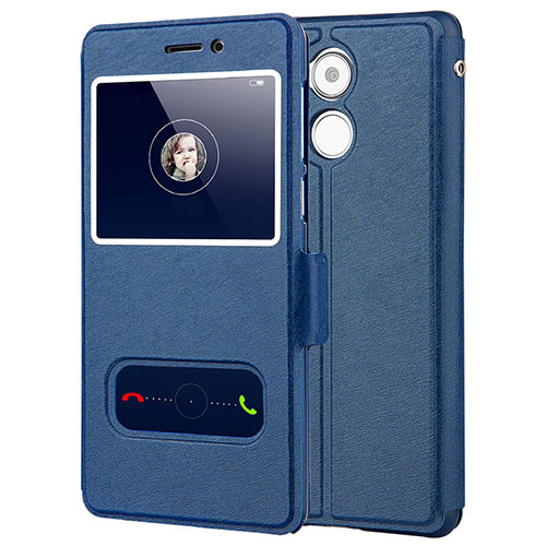 Leather Case Stands Flip Cover for Huawei Enjoy 6S Blue