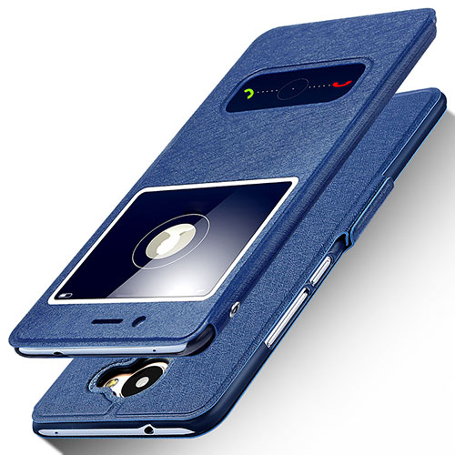 Leather Case Stands Flip Cover for Huawei Enjoy 7 Plus Blue