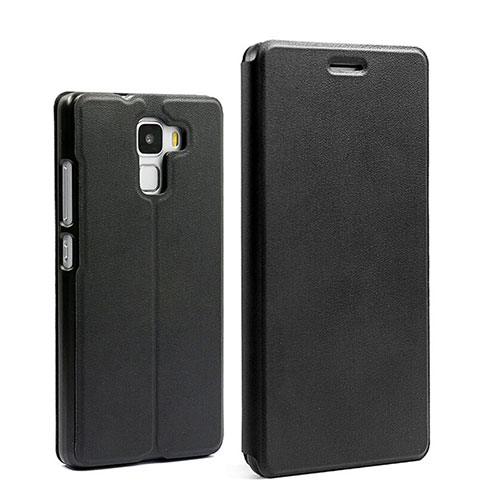 Leather Case Stands Flip Cover for Huawei Honor 7 Dual SIM Black