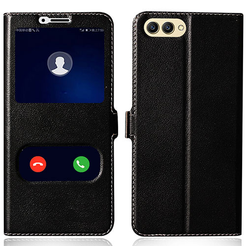 Leather Case Stands Flip Cover for Huawei Honor V10 Black