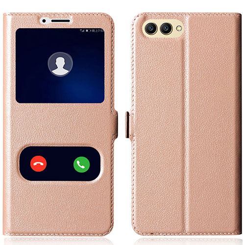 Leather Case Stands Flip Cover for Huawei Honor View 10 Rose Gold