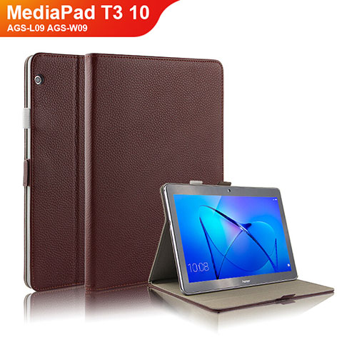 Leather Case Stands Flip Cover for Huawei MediaPad T3 10 AGS-L09 AGS-W09 Brown