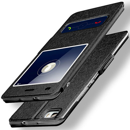 Leather Case Stands Flip Cover for Huawei P8 Lite Black