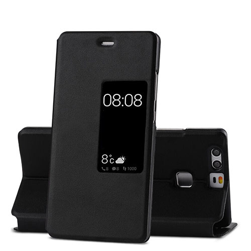 Leather Case Stands Flip Cover for Huawei P9 Plus Black