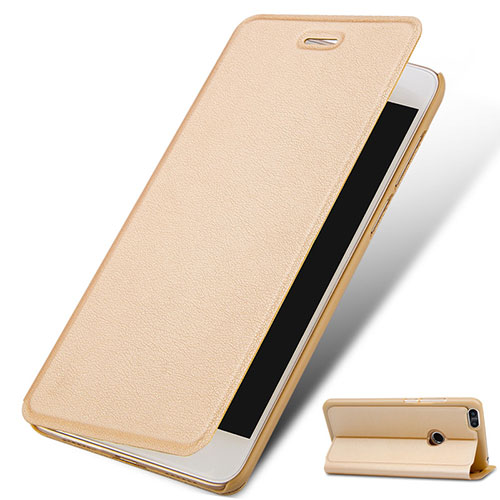 Leather Case Stands Flip Cover for Huawei Y6 Pro (2017) Gold