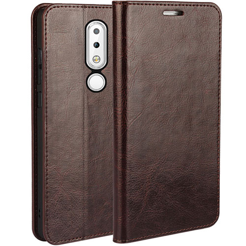 Leather Case Stands Flip Cover for Nokia X6 Brown