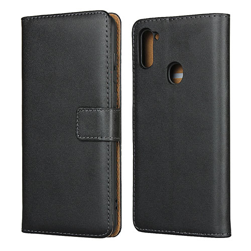 Leather Case Stands Flip Cover for Samsung Galaxy A11 Black