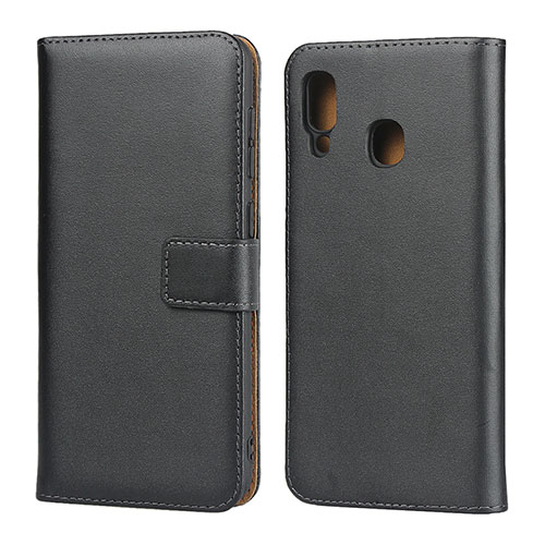 Leather Case Stands Flip Cover for Samsung Galaxy A20 Black