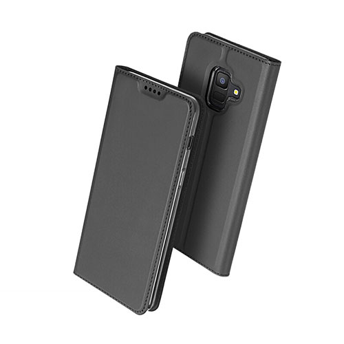 Leather Case Stands Flip Cover for Samsung Galaxy A6 (2018) Dual SIM Black