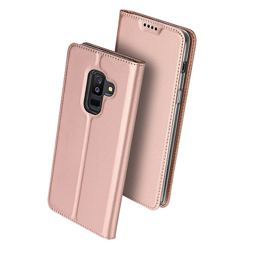 Leather Case Stands Flip Cover for Samsung Galaxy A6 Plus (2018) Pink