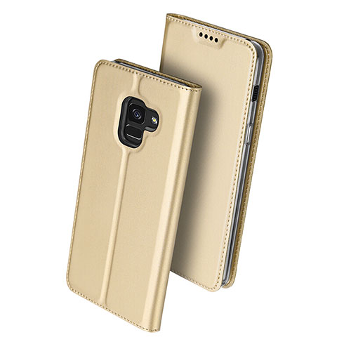 Leather Case Stands Flip Cover for Samsung Galaxy A8 (2018) Duos A530F Gold