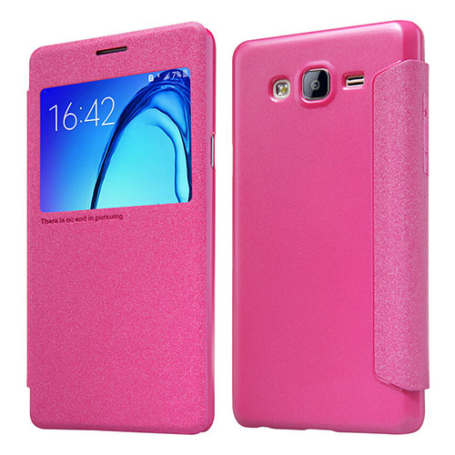 Leather Case Stands Flip Cover for Samsung Galaxy On5 G550FY Hot Pink