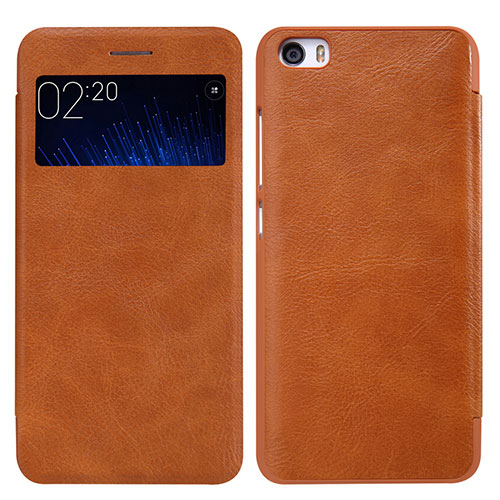 Leather Case Stands Flip Cover for Xiaomi Mi 5 Brown