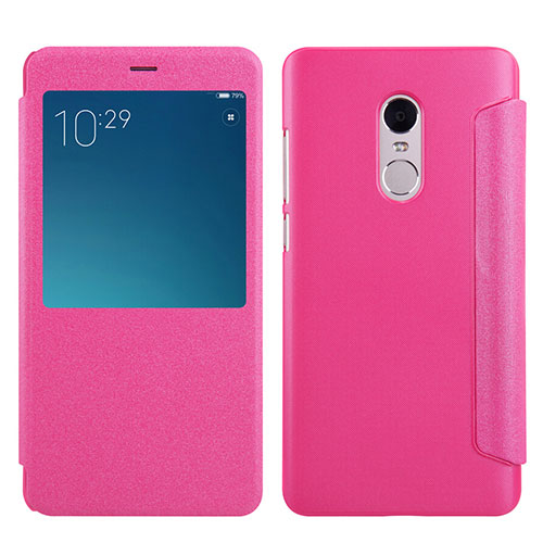 Leather Case Stands Flip Cover for Xiaomi Redmi Note 4 Hot Pink