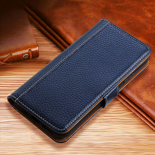 Leather Case Stands Flip Cover H01 Holder for Apple iPhone 15 Pro Blue