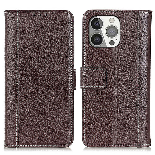 Leather Case Stands Flip Cover H02 Holder for Apple iPhone 14 Pro Brown