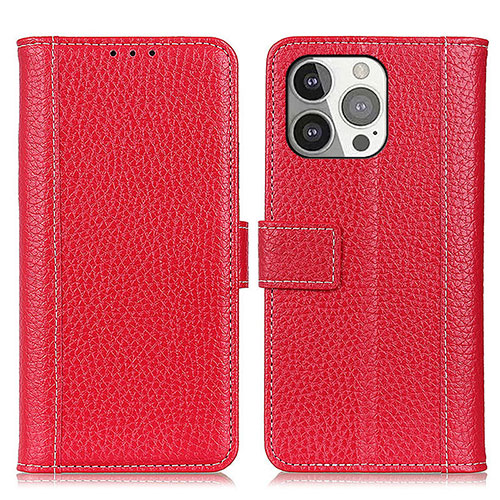 Leather Case Stands Flip Cover H02 Holder for Apple iPhone 14 Pro Red