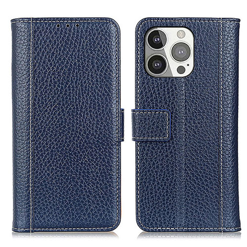 Leather Case Stands Flip Cover H02 Holder for Apple iPhone 15 Pro Blue