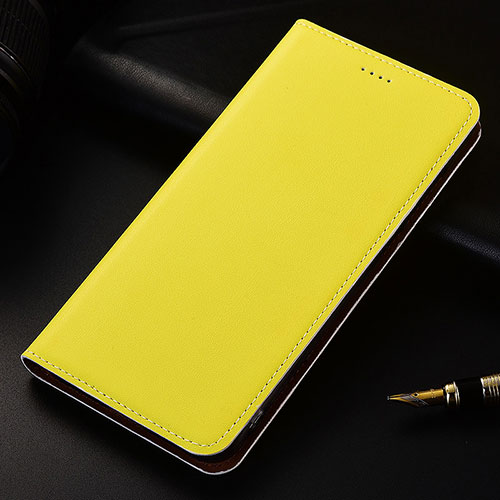 Leather Case Stands Flip Cover H04 Holder for Apple iPhone 16 Pro Yellow