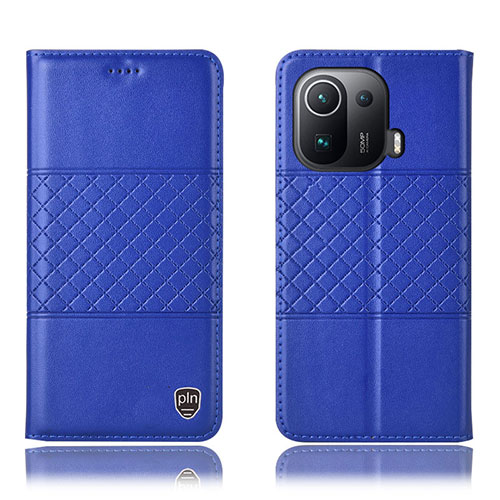 Leather Case Stands Flip Cover H04P Holder for Xiaomi Mi 11 Pro 5G Blue