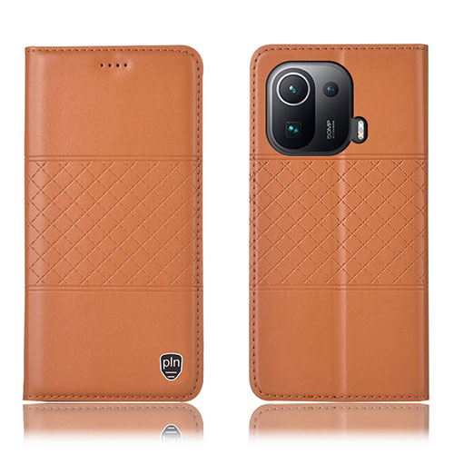 Leather Case Stands Flip Cover H04P Holder for Xiaomi Mi 11 Pro 5G Orange