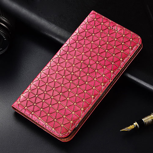 Leather Case Stands Flip Cover H05 Holder for Apple iPhone 15 Hot Pink