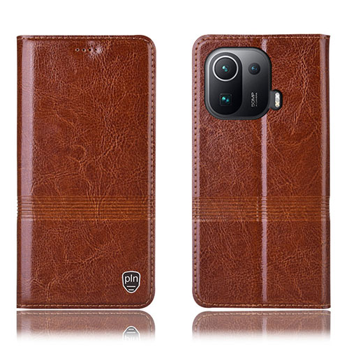 Leather Case Stands Flip Cover H05P Holder for Xiaomi Mi 11 Pro 5G Light Brown