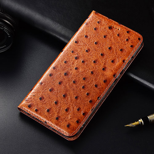 Leather Case Stands Flip Cover H06 Holder for Apple iPhone 13 Pro Max Orange