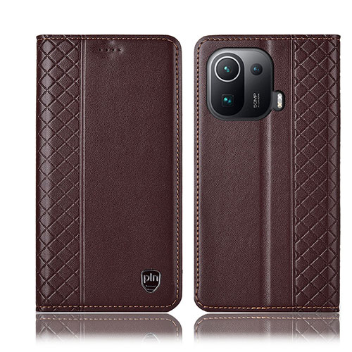 Leather Case Stands Flip Cover H07P Holder for Xiaomi Mi 11 Pro 5G Brown