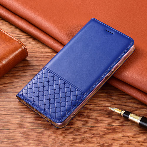 Leather Case Stands Flip Cover H08 Holder for Apple iPhone 15 Blue