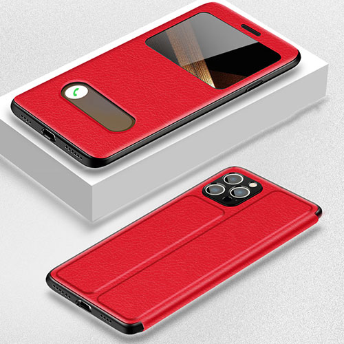 Leather Case Stands Flip Cover H20 Holder for Apple iPhone 15 Pro Max Red