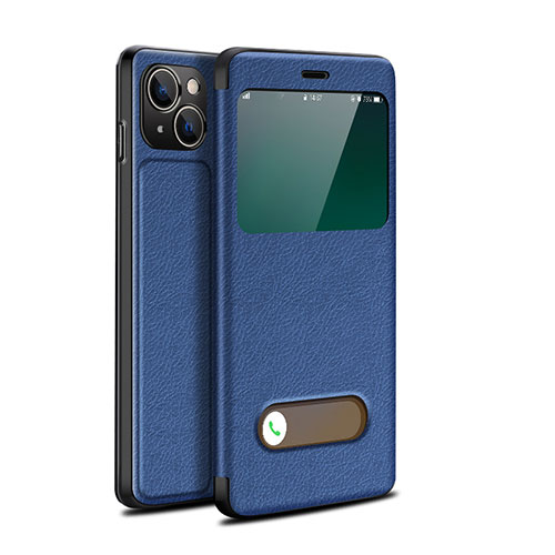 Leather Case Stands Flip Cover H24 Holder for Apple iPhone 13 Blue