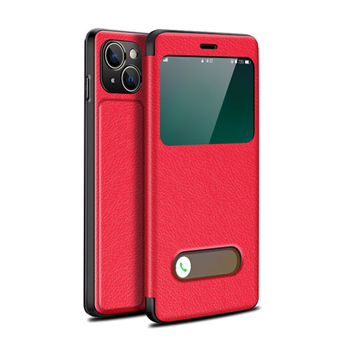 Leather Case Stands Flip Cover H24 Holder for Apple iPhone 13 Red