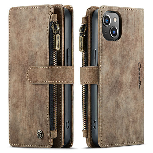 Leather Case Stands Flip Cover H28 Holder for Apple iPhone 13 Brown